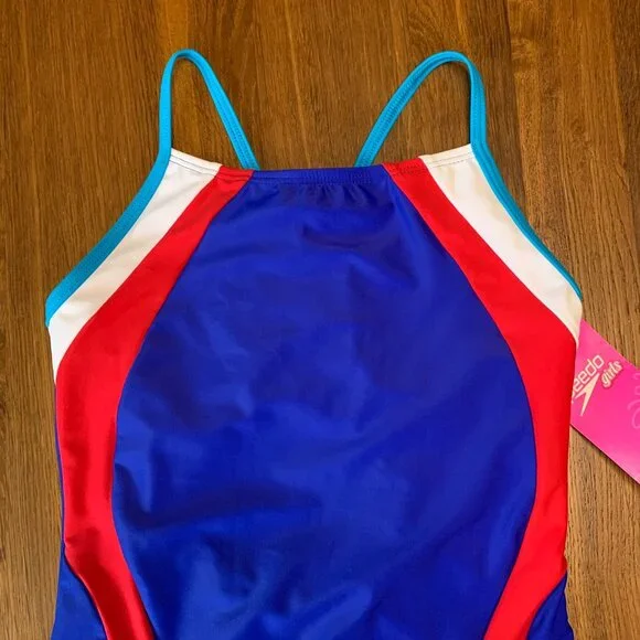 SPEEDO Performance Swimsuit Girls 12 One Piece Blue Swim Team NWT NEW Keyhole - Picture 3 of 9